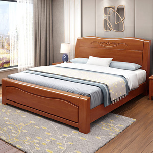 Solid Wood <b>Bed</b> Modern Chinese Style 1.5 1.8 Meter <b>Double</b> <b>Bed</b> Hand Carved Mango Wood Platform Bedroom Furniture - Product Image 1
