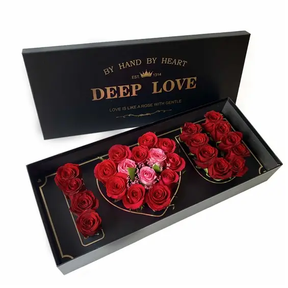 Custom Luxury Romantic Deep LOVE Flower Gift Box Rose Box for Valentines Day Gift Wedding Party Decoration