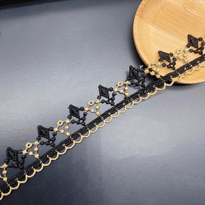 Usine directe 100% polyester or dentelle bordure dentelle garniture <span class=keywords><strong>noir</strong></span> perlé broderie applique garniture - Product Image 6