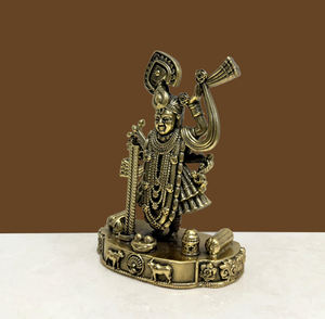 Estatua de Latón de Shree Nath Ji, Artesanía de Primera Calidad, con Trabajo en Piedra Multicolor, Hecha a Mano en Rajasthan - Product Image 4