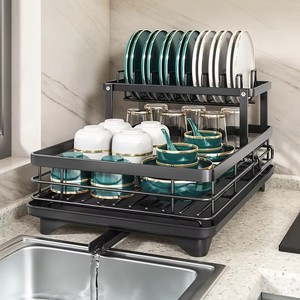 Factory Direct 2-stufiges kompaktes und tragbares Geschirr regal Rutsch festes Metall design mit Abfluss für die Aufbewahrung von Geschirr in der Küche - Product Image 1