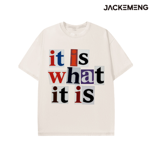 T-shirt in cotone oversize lavato con stampa 'Is What IT Is', stile retrò streetwear, per uso quotidiano casual, maglietta, magazzino USA, vendita all'ingrosso - Product Image 3