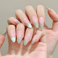 Design # 2897 Faux Ongles à Presser de Haute Qualité, 10 Pièces, Faits Main, French Manucure Simple, Effet Œil de Chat, Amande, en Acrylique et Gel