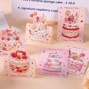 Carte de vœux créative 3D - Joyeux anniversaire, gâteau et fleurs en relief, petit message simple (cadeau pour fleuriste, vente en gros) - Product Image 5