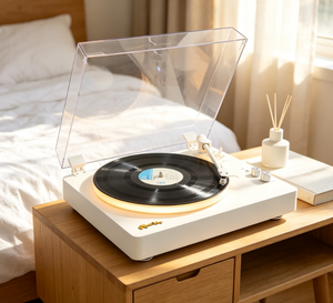 Tourne-disque <span class=keywords><strong>vinyle</strong></span> avec éclairage d'ambiance, 2 vitesses, entraînement par courroie, avec haut-parleurs stéréo intégrés pour salon - Product Image 3