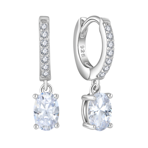 Women Small Jewelry <b>Silver</b> Rhodium Plated Zircon <b>Hoop</b> Earrings - Product Image 1