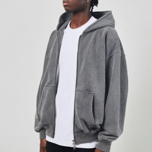 Custom Men's Acid Washed Hoodies Oversize Double Zip Functional Hoodies Streetwear Vintage Heavyweight Blank Zip Hoodie for Men - Product Image 1