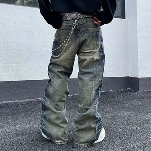 YUCE Wholesale Men's <strong>Hot</strong> Sale Baggy Jeans Stone Washed Retro Stacked <strong>Denim</strong> <strong>Pants</strong> Heavyweight Wide Leg Loose <strong>Denim</strong> Jeans - Product Image 4