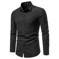 Chemises à manches longues à simple boutonnage printemps-automne, couleur unie, chemise décontractée, col rabattu, coupe ajustée, t-shirts pour hommes