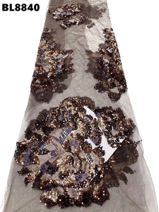 Dentelle de luxe à sequins et perles lourdes, fabriquée à la main en tissu haute <span class=keywords><strong>couture</strong></span>, édition limitée, pour robes de soirée haut de gamme sur mesure - Product Image 5