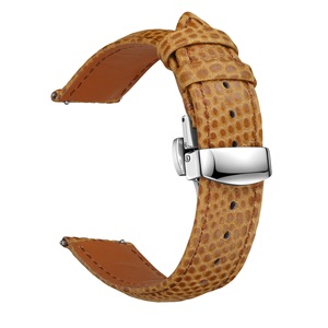 Bracelet de montre en cuir grainé de lézard de qualité supérieure avec <span class=keywords><strong>boucle</strong></span> papillon en acier inoxydable, bracelet de remplacement doux et respirant pour hommes et femmes - Product Image 6