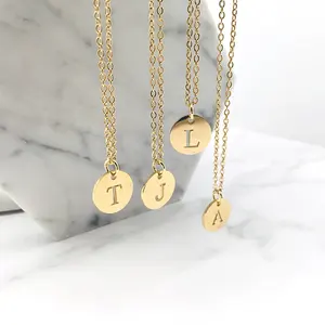 18K Gold Plating Letter necklaces Round Coin Disc Pendant Double Side Engraved A-Z Necklace Personalized Jewelry Gift for Girls