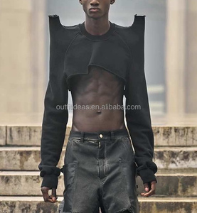 Sweat-shirt court unisexe original sangle pagode épaules Tec Micro Sweat polaire noir pour hommes - Product Image 3