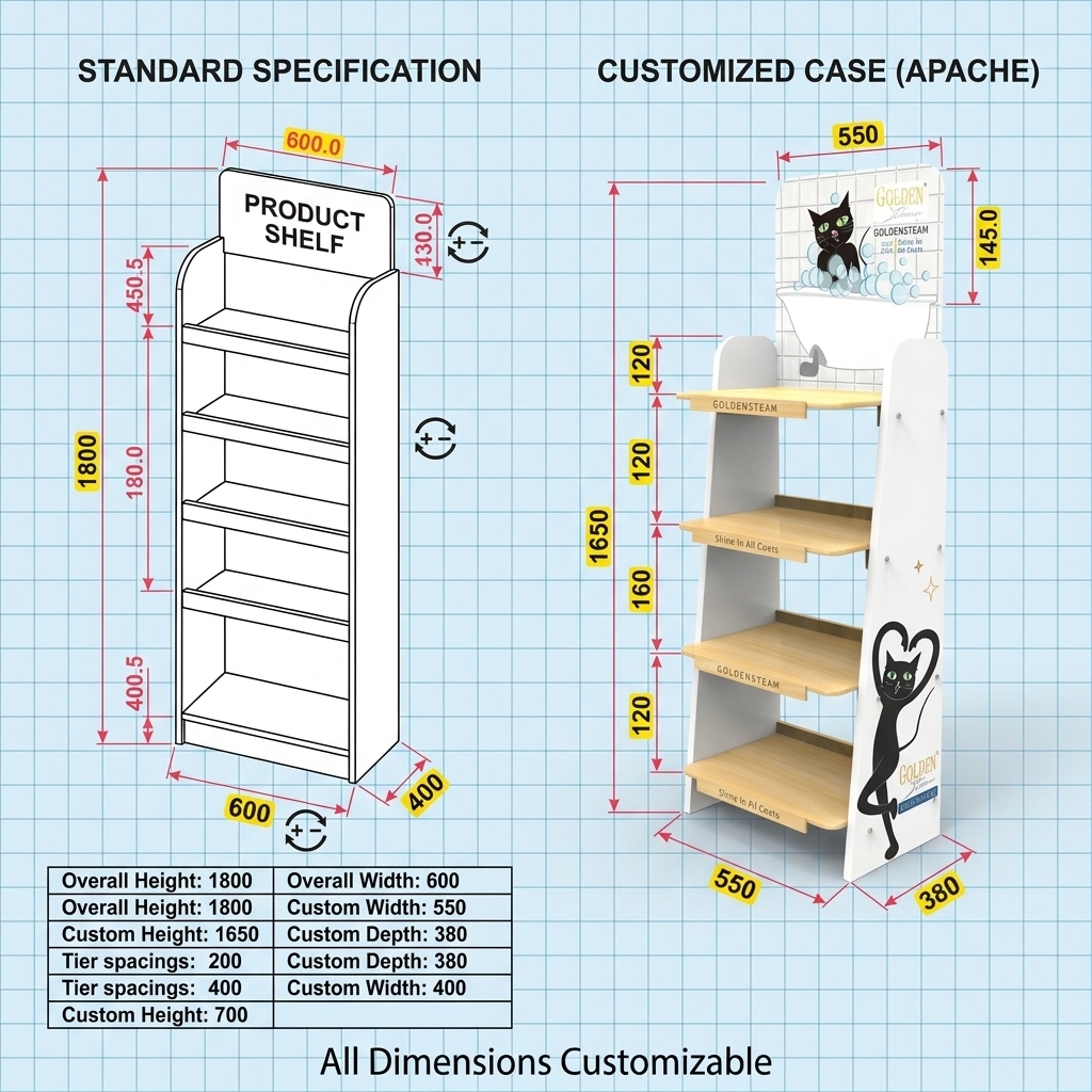 Apache Wooden Baby Care Display Stand Organic Skin Care Pet Grooming Rack Retail Shelf Eco Friendly POS FSDU Floor Rack Logo FSC — view 4