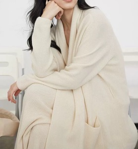 NARI Custom Women's Custom Autumn Winter Luxury Soft Wool Belted <strong>Full</strong> <strong>Length</strong> Computer Knitted Sweater <strong>Cardigan</strong> Robe <strong>Cardigan</strong> - Product Image 6
