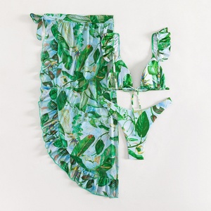 Traje de Baño Bikini de 3 Piezas con Estampado Americano y Logotipo Personalizado, Mini Bikini con Tanga, Ropa de Playa para Mujer - Product Image 3