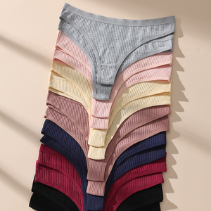 Tangas de Algodón Acanaladas al por Mayor para Mujer, Transpirables, de Color Liso, Cómodas, Deportivas, Sin Costuras, de Cintura Baja - Product Image 4