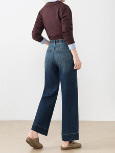 Simple and Casual High Waisted Loose Straight Leg <b>Jeans</b> for <b>Women</b> 2026 New Elastic Retro Slimming <b>Cropped</b> Pants - Product Image 3