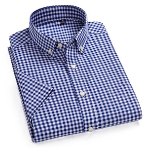 Custom Embroidered Men's Oxford Stripe <strong>Checked</strong> Plaid Work <strong>Shirt</strong> Non-Iron Twill Business Button Dress Short Sleeves Formal Office - Product Image 4