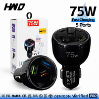 Chargeur de voiture multifonctionnel éco-responsable et ignifuge Road Trip 75W avec technologie GaN PD3.0 QC, charge rapide Type-A Type-C pour ordinateur portable