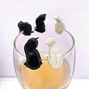 Marqueurs de verres en silicone en forme de chat, qualité alimentaire, infuseur à thé pour cuisine, accessoire écologique sans BPA au style mignon - Product Image 1