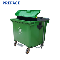 Poubelle à roulettes en plastique robuste de 660L 1100L EN 840 pour extérieur, 4 roues, conteneur à déchets industriel avec couvercle verrouillable