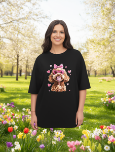 T-shirt da donna con simpatico poodle per San Valentino, manica corta, girocollo, stampata, in morbido cotone, casual, per la primavera e l'estate - Product Image 2