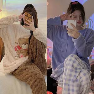 <span class=keywords><strong>Pigiama</strong></span> in pile di corallo all'ingrosso a basso prezzo; Pantaloni in pile di corallo a maniche lunghe da <span class=keywords><strong>donna</strong></span> autunno e inverno vestiti per la casa in due pezzi - Product Image 3