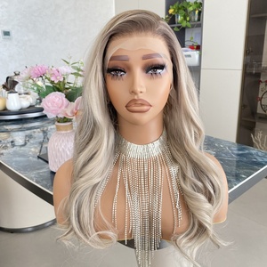 Perruque synthétique 13x6 transparente pour dentelle, racine foncée, longue, marron avec mèches blondes, 20 pouces, ligne de cheveux naturelle, résistante à la chaleur, sans colle - Product Image 4