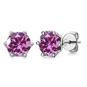 고급 보석 S925 스털링 실버 패스 다이아몬드 테스트 GRA 클래식 6 클로 1 캐럿 D 여성을위한 다채로운 모이사나이트 스터드 귀걸이 - Product Image 2