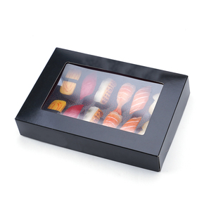 Eco Friendly Customized Printed Black Packaging Carton For Fresh Sushi Lunch Food Foldable Take Away Paper Box With Window