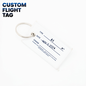 Supply Small Branded Flight Jet Tag Fabric Embroidered Woven Keychain Custom Logo Luggage Tag