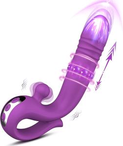 Neuer Verbesserter Lila Silikon Klitoris G-Punkt 2-in-1 Dildo Vibrator mit 10 Modi USB Aufladbar 100% Wasserdicht Erwachsenen-Sexspielzeug - Product Image 4