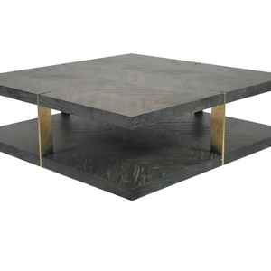 โต๊ะกาแฟไม้ทรงสี่เหลี่ยมผืนผ้า ดีไซน์ทันสมัย วีเนียร์ไม้โอ๊ค ตกแต่งโลหะสีทอง หรูหรา - Product Image 1