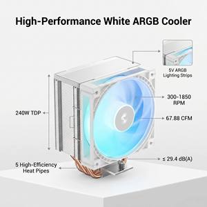 Enfriador de Aire para CPU DeepCool AG500 WH ARGB Blanco, 240W TDP, Torre de Alto Rendimiento para LGA1700, 1200 y AM5, AM4, con Ventilador PWM de 120mm, el AG500 - Product Image 6