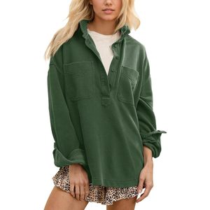 FOXA Polo à manches longues surdimensionné pour femme, haut en tricot doux, tenue décontractée et tendance, vert - Product Image 1