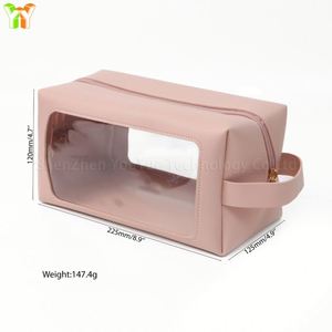 <b>Clear</b> Window Makeup Durable Pu Leather <b>Toiletry</b> Storage Organizer Transparent Travel Cosmetic <b>Bag</b> - Product Image 2