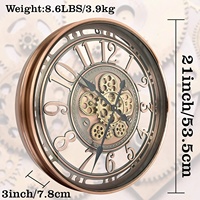 Jam Dinding Analog Quartz Bergaya Steampunk Industrial Ukuran Besar dengan Roda Gigi Bergerak, Warna Perunggu Antik untuk Dekorasi Rumah