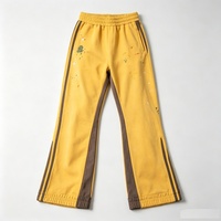 Pantalones Deportivos Acampanados para Hombre, Mezcla de Dacrón y Algodón, Peso Medio, Rayas en Contraste, Diseño con Salpicaduras de Pintura, Estilo Urbano, Personalizados, Hip Hop