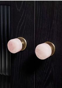 Poignées de meuble rondes en cristal naturel rose et blanc, poignées de tiroir en laiton massif, tirants de meuble en marbre – Offre Spéciale - Product Image 2