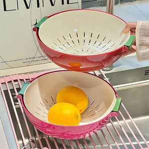 Cesta Escurridora de Verduras de Doble Capa, Utensilios de Cocina para Fregadero, Escurridor Giratorio de Plástico, Recipiente Escurridor en Verde, Azul y Rosa - Product Image 3