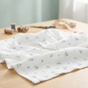 Floral Voile Fabric White Blue Print Breathable Lightweight Woven Cotton Home Textile Bedding Infant Baby Use - Product Image 3