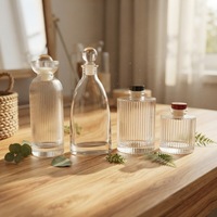 Bouteille diffuseur à roseaux en verre transparent côtelé vertical de qualité supérieure, vide, 100ml, 150ml, 200ml, 250ml, pour parfum, vente en gros