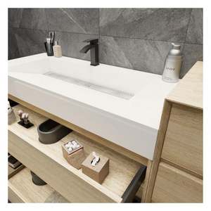 Meuble de salle de bain flottant de style moderne, comptoir en bois imperméable, lavabo de salle de bain, meuble-lavabo pour appartement - Product Image 4