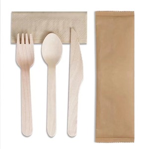 Cuchillo, Tenedor y Cuchara Desechables de Madera Biodegradable de 140 mm y 160 mm con Logotipo Impreso Personalizado - Product Image 1