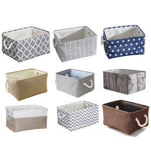 Citylife Collapsible Basket Cotton Linen Pet Toy Fabric Rectangular Cube Cloth Closet Storage Bin Basket Set with Rope Handle