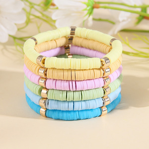 Minimalist <b>Ceramic</b> Bracelet Set 6 Piece Pack Colorful Geometric Design Unisex Gift Jewelry - Product Image 4