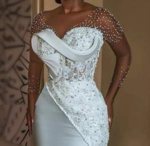 <span class=keywords><strong>Vestido</strong></span> de Novia de Lujo con Cuentas y Encaje Mangas Largas Transparentes Corte Sirena Escote en V y Cola de Barrido <span class=keywords><strong>Vestido</strong></span> de Novia Civil Sencillo para Novia Personalizado - Product Image 4