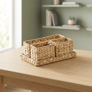 Best Selling Woven Water Hyacinth Detachable <b>Storage</b> Basket Three <b>Small</b> Boxes Pen Holder Bathroom Shoe Rack Spice Bag Use - Product Image 3