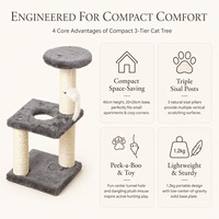 Arbre à chat compact en bois avec poteaux à gratter en sisal, perchoir supérieur et jouet suspendu pour chatons, OEM ODM, emballage carton, design minimaliste